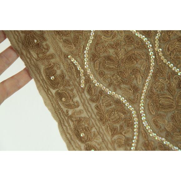 Brown Embroidered Sequin Embellished Scarf 66"x24" Boho Whimsigoth Fairy Witchy - Picture 4 of 10